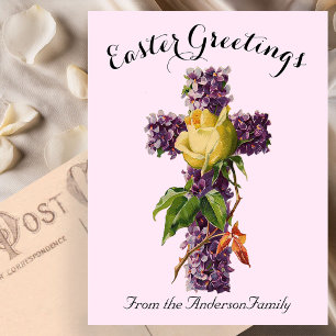 Lila florales Kreuz vintage Ostern religiös Postkarte