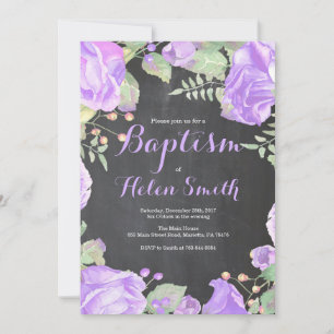 Lila Florales Mädchen Tauf Einladung
