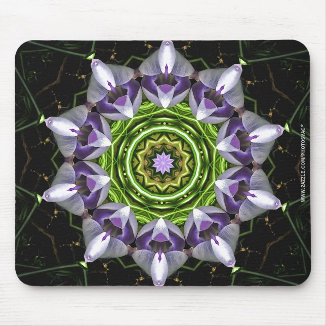 Lila florales Mandala-Kaleidoskop-Kunst Mousepad (Vorne)
