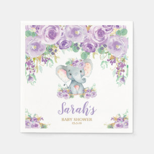 Lila florales Niedliches Elephant Baby Shower Baby Serviette