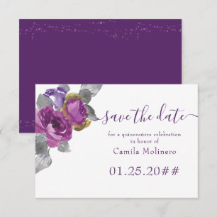 Lila Florales Schrift Quinceanera Save The Date