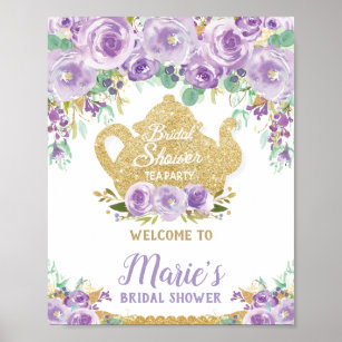 Lila florales Tee-Party Brautparty Begrüßungszeich Poster