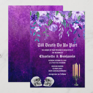 Lila florales Totenkopf-Hochzeits-Halloween- Einladung