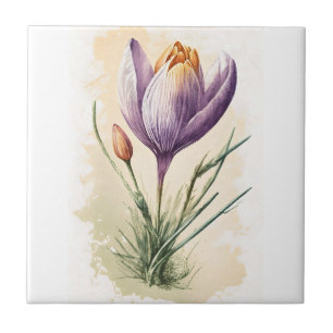 Lila Florales Wasserfarben-Krokus-Küchen-Badezimme Fliese
