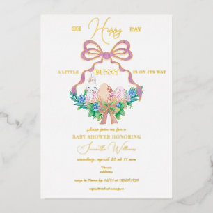 Lila Floralkrone Osterhase Mädchen Baby Shower Folieneinladung