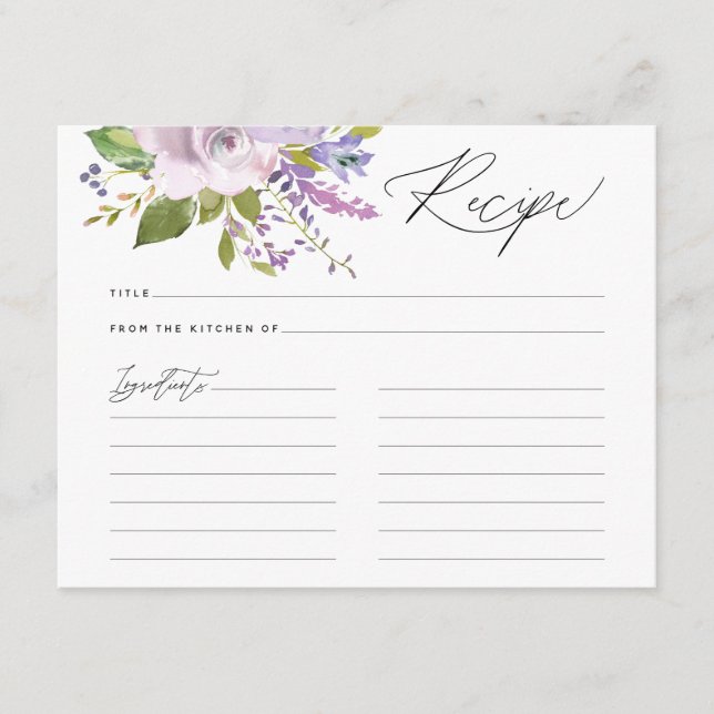 Lila Florals Calligraphy Script Rezeptkarte Begleitkarte (Vorderseite)