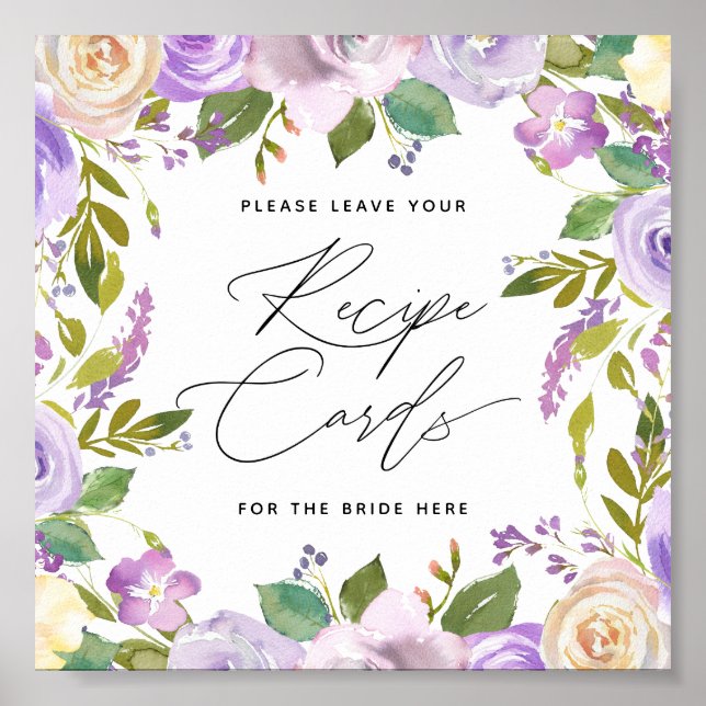 Lila Florals-Kalligrafie-Script-Rezept-Card-Zeiche Poster (Vorne)