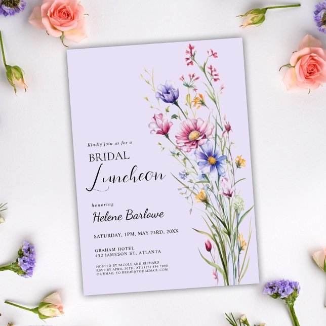 Lila Florenz Elegante Wildblume Einladung (Purple Floral Elegant Wildflower Bridal Luncheon Invitation)