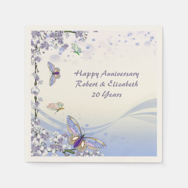 Lila Florets & Schmetterlinge Persönliches Party Serviette (Vorderseite)