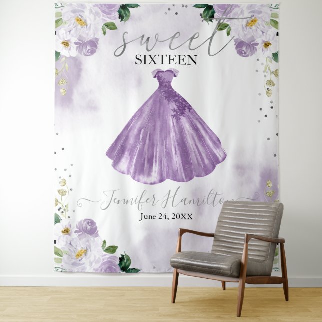 Lila florrosa Kleid Sweet 16 Hintergrund Wandteppich (Beispiel)