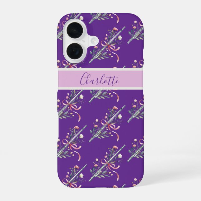 Lila Flöten-Monogramm-Name-Handyhülle iPhone 16 Hülle (Rückseite)