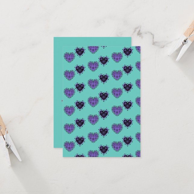 Lila Flower Hearts Karte (Vorderseite/Rückseite Beispiel)