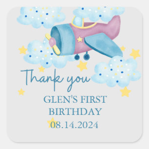 Lila Flugzeug nach oben und weg Vielen Dank Quadratischer Aufkleber