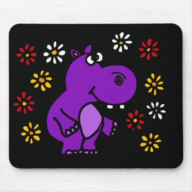 Lila Flusspferd-und Gänseblümchen-x-ykunst Mousepad (Vorne)