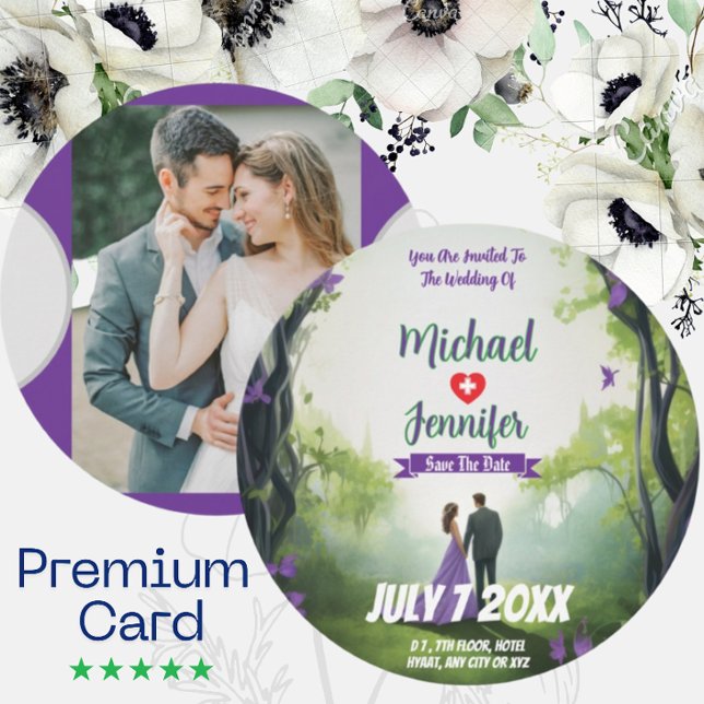 Lila Forest Wedding Custom Foto Save the Date (Von Creator hochgeladen)