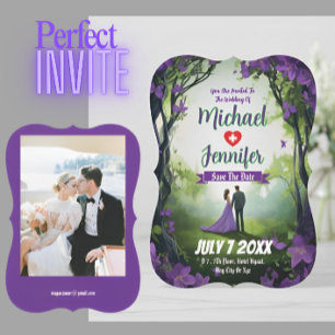 Lila Forest Wedding Custom Foto Save the Date Einladung