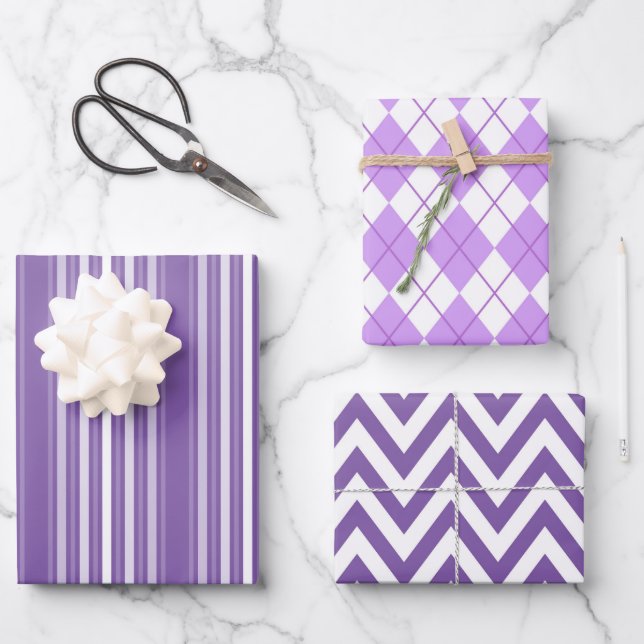 Lila Formen Geschenkpapier Set (Vorderseite)