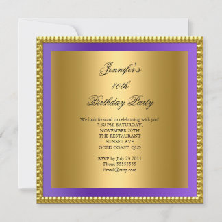 Lila Foto 40. Geburtstag Party Elegantes Gold Einladung