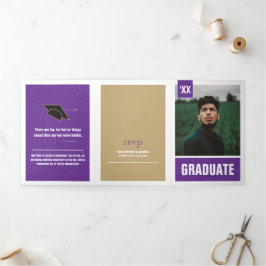 Lila Foto Abschluss Dreifach Gefaltete Einladung