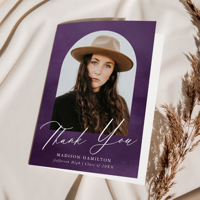 Lila Foto-Abschluss Wasserfarbe Dankeskarte (Von Creator hochgeladen)