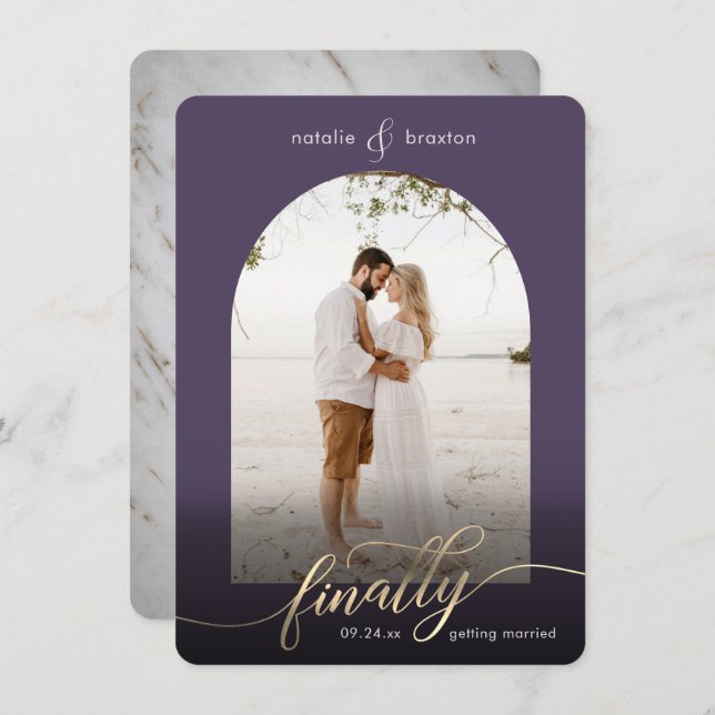 Lila Foto "Erste Schritte Verheiratet & Fenster" Save The Date (Vorne/Hinten)