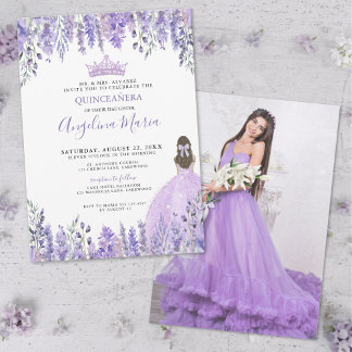 Lila Foto Floral Quinceñera Einladung