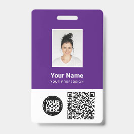 Lila Foto für Mitarbeiter, QR und Bar-Code, Logo,  Ausweis