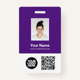 Lila Foto für Mitarbeiter, QR und Bar-Code, Logo, Ausweis