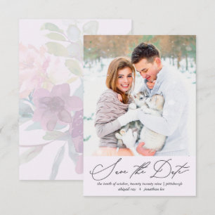 Lila Foto Hochzeit mit weichem und luftigem Blumen Save The Date
