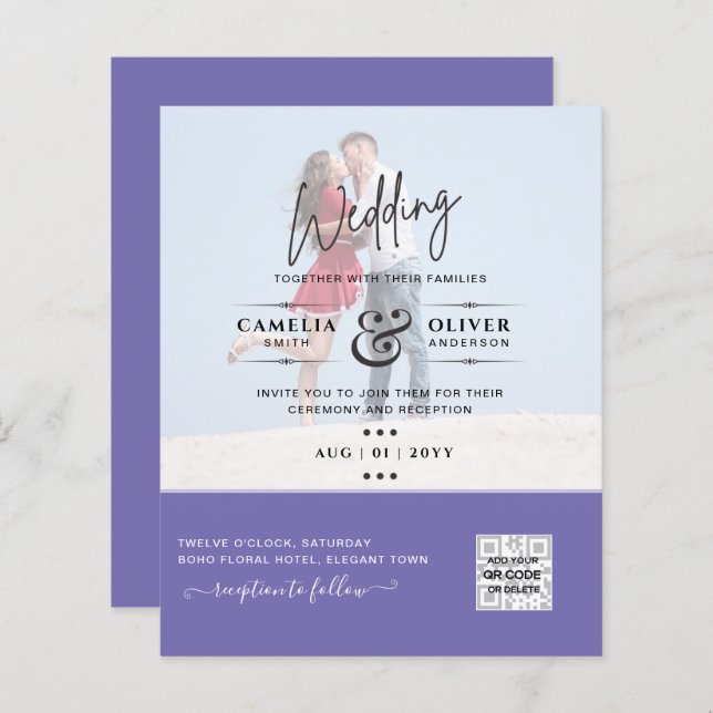 Lila Foto Hochzeitsstichtag QR-Code Rett (Vorne/Hinten)