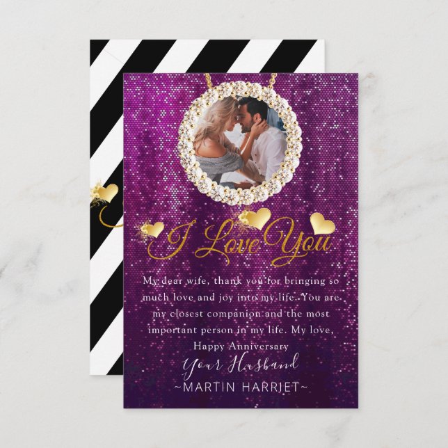 Lila Foto I Liebe Sie Jubiläumskarte für Ehefrau Dankeskarte (Vorne/Hinten)