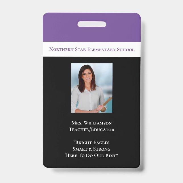 Lila Foto-ID-Lehrer für Schulmitarbeiter Ausweis (Vorderseite)