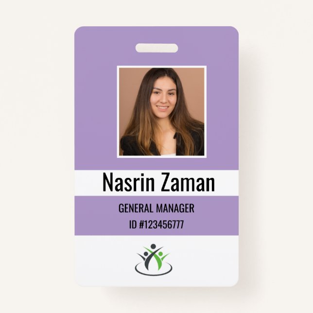 Lila | Foto Mitarbeiter-Logo oder QR CODE-Sicherhe Ausweis (Vorderseite)