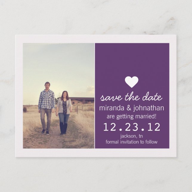 Lila Foto Save the Date Postkarten (Vorderseite)