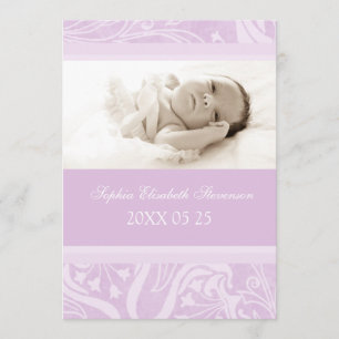 Lila Foto-Schablonen-neue Baby-Geburts-Mitteilung Ankündigung