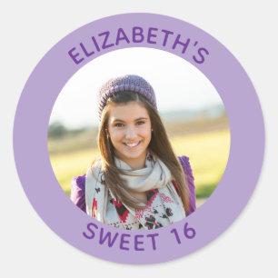 Lila Foto Sweet 16 Geburtstagsgeschenk Runder Aufkleber