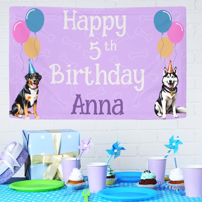 Lila Foto Welpe Hund Geburtstag Paw-ty Banner (Von Creator hochgeladen)