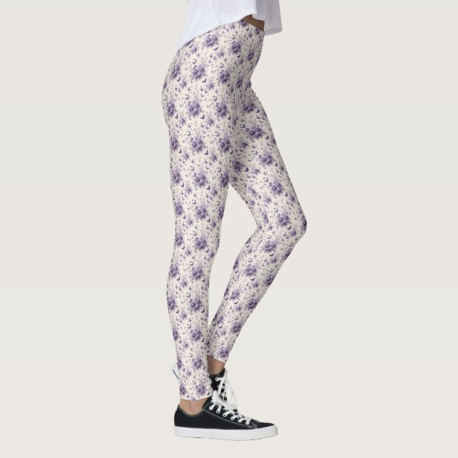 Lila französische Country Toile Fleurie Butterflie Leggings (Rechts)