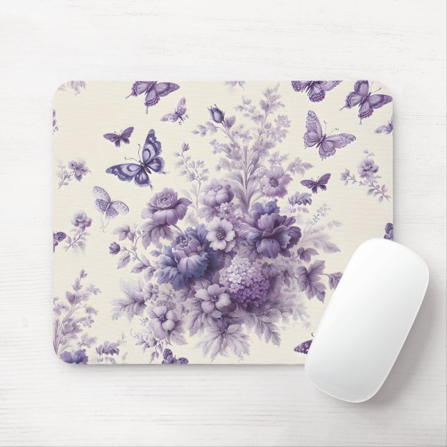 Lila französische Country Toile Fleurie Butterflie Mousepad (Mit Mouse)