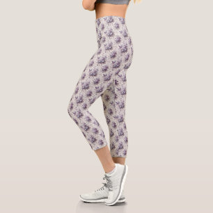 Lila französische Toile Fleurie Vögel Capri Leggings