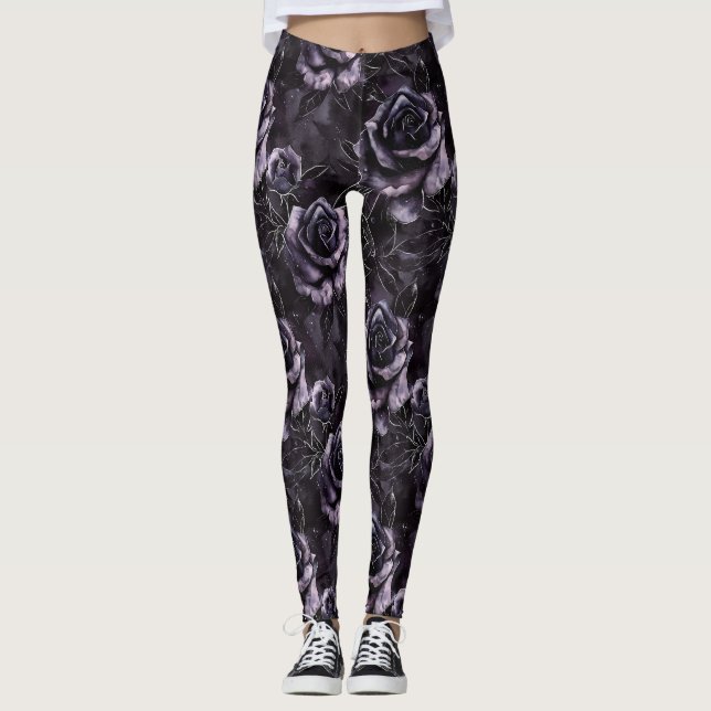 Lila Friedhof Rose Gothic Occult Leggings (Vorderseite)