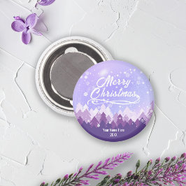 Lila Friedlicher Schneewald Frohe Weihnachten Magnet