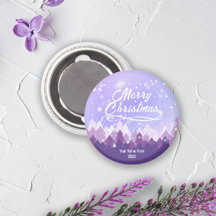 Lila Friedlicher Schneewald Frohe Weihnachten Magnet