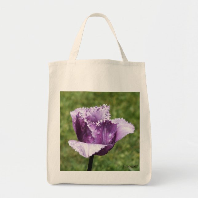 Lila Fringed Tulip Grocero Tragetasche (Vorne)