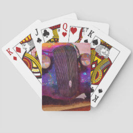 Lila Frisierte Auto Nahe Kartenspielen Spielkarten