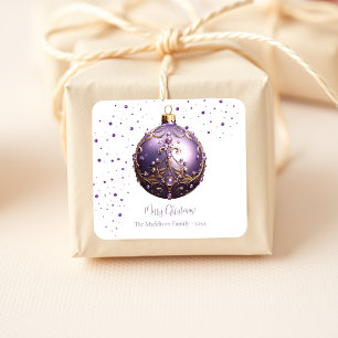 Lila Frohe Weihnachten Vintage individuell Quadratischer Aufkleber