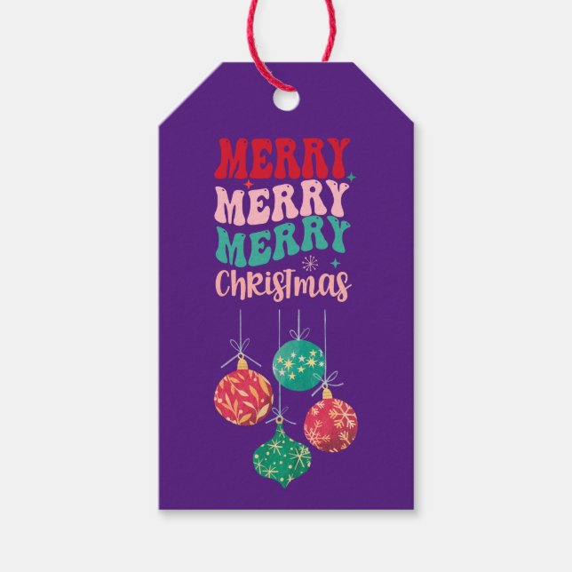 Lila frohe Weihnachtsschmuck Geschenkanhänger (Vorderseite)