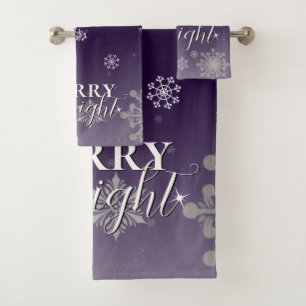 Lila fröhliche und helle Schneeflocken Weihnachten Badhandtuch Set