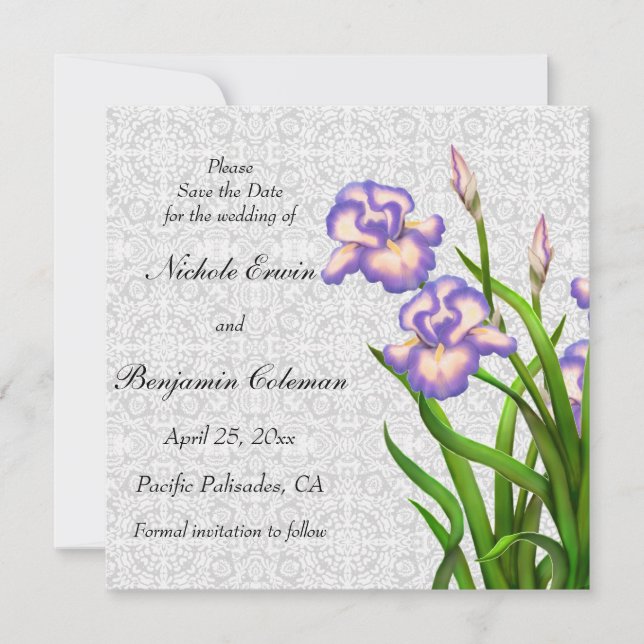 Lila Frühjahr-Iris-Blume Save the Date (Vorderseite)