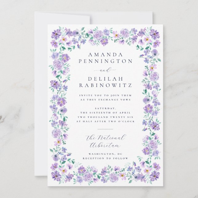Lila Frühling Blume Hochzeit Einladung (Vorderseite)